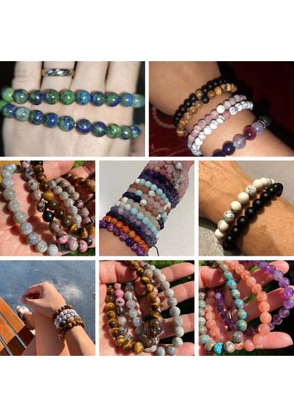23CM Tarzı Gül Kuvartzı Doğal Taşlı Malakit Lapis Lazuli Şifa Boncuklu Kolye Erkekler Kadınlar Yoga Takı Hediye Chakra Boncuklu Kolye Erkekler 8mm (Yurt Dışından)