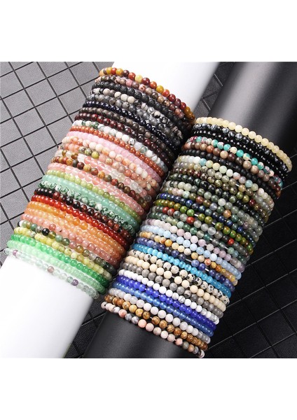 23CM Tarzı Zebra Taşı 4 mm Doğal Kar Tanesi Jasp Taşı Bileklik Erkekler Cilalı Boncuk Bilezik Kadınlar Yeni Basit Takı El Yapımı Elastik Bilezik (Yurt Dışından)