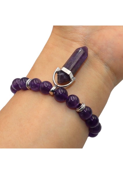 Ametist Doğal Taş Altıgen Sütun Bilezik Erkek Kadın Lapis Lazuli Akik Kaplan Gözü Kedi Gözü Taş Boncuk Yoga Bileklik Takı (Yurt Dışından)