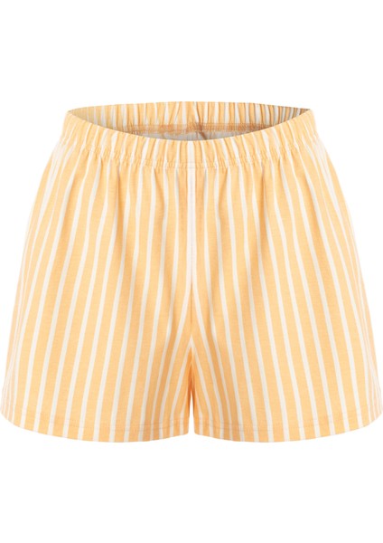 Kadın Pamuklu Yandan Bağlamalı Büzgülü Şortlu Pijama Takımı