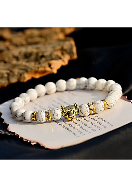 Stil 5 Moda Beyaz Turkuaz Taşlı Şans Bilekliği Erkek Ahşap Boncuk Bileklik El Yapımı Altın Leopar Bilezikler & Bilezikler Pulseira Masculina (Yurt Dışından) fiyatları