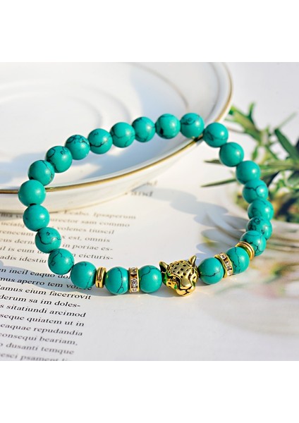 Stil 5 Moda Beyaz Turkuaz Taşlı Şans Bilekliği Erkek Ahşap Boncuk Bileklik El Yapımı Altın Leopar Bilezikler & Bilezikler Pulseira Masculina (Yurt Dışından) fırsatları