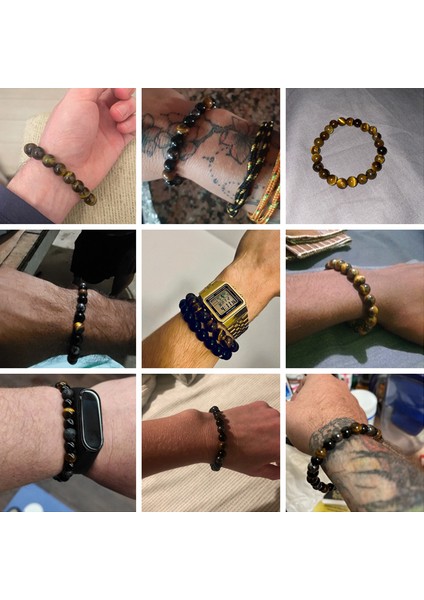 17CM Tarzı 37 Numara Yüksek Doğal Taş Kaplan Gözü Boncuklu Şans Bilekliği 8mm Hematit Boncuklu Yoga Enerji Bilekliği Kadın Erkek Takı Hediyeleri (Yurt Dışından) modelleri
