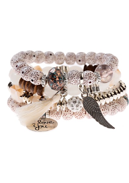 HXB044-5 Kadın Aksesuarları Ahşap Boncuklu Fırfırlı Bohemya Stil Bilezik Yıldız Kelebek Kolye Bileklik (Yurt Dışından)