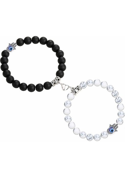 No.33 Boyutu 2021 Yeni Moda Doğal Beyaz Halit Taşı Boncuk Bilezikler Manyetik Kalp Şekilli Çift Bilezik Mesafe Taş Bileziği Takı Hediye (Yurt Dışından)