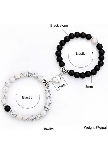 35 Numara 2021 Yeni Moda Doğal Beyaz Halit Taşı Boncuk Bilezikler Manyetik Kalp Şekilli Çift Bilezik Mesafe Taş Bileziği Takı Hediye (Yurt Dışından) fırsatları