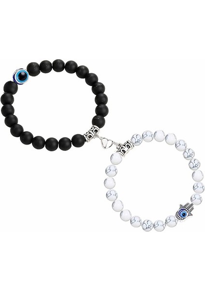 No.34 Beden 2021 Yeni Moda Doğal Beyaz Halit Taşı Boncuk Bilezikler Manyetik Kalp Şekilli Çift Bilezik Mesafe Taş Bileziği Takı Hediye (Yurt Dışından)