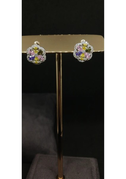 925 Ayar Gümüş Renkli Taşlı Çiçekli Takı Seti - Kolye Ucu, Küpe ve Yüzük (11,21 Gr.) modelleri