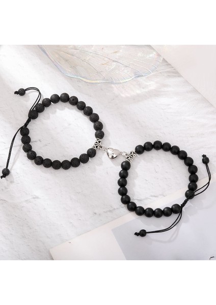 No.23 Boyutu 2021 Yeni Moda Doğal Beyaz Halit Taşı Boncuk Bilezikler Manyetik Kalp Şekilli Çift Bilezik Mesafe Taş Bileziği Takı Hediye (Yurt Dışından)