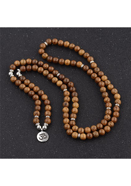 Taç Unisex Kadın Erkek Yoga 108 Boncuklu Doğal Sandal Ağacı Budist Buddha Ahşap Tesbih Kolye Tespih Om Bileklik (Yurt Dışından) modelleri