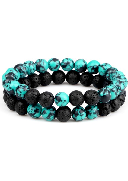 4'ü Ayarla Moda Çiftler Boncuklu Bileklik 8mm Doğal Siyah Lava Taşı Hematit Mesafe Bilezikleri Kadın Erkek Takı En Iyi Arkadaş Hediye (Yurt Dışından)