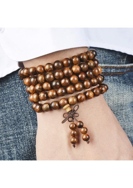 No.5 Boyutu 6mm Doğal Sandal Ağacı Budist Buddha Tahta Boncuk Bilezik Dua Boncuklu Düğüm 4 Katmanlı Bilek Zinciri Erkek Kadın Bilezik Bilezikler (Yurt Dışından) fırsatları