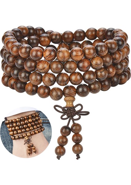 No.1 Boyutu 6mm Doğal Sandal Ağacı Budist Buddha Tahta Boncuk Bilezik Dua Boncuklu Düğüm 4 Katmanlı Bilek Zinciri Erkek Kadın Bilezik Bilezikler (Yurt Dışından) indirimleri