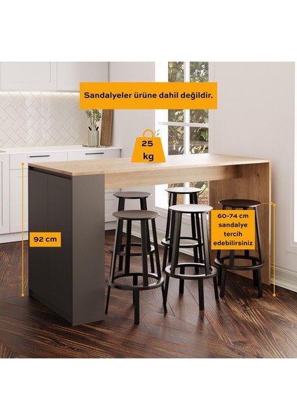 Edgar L4820 Mutfak Adası Bar Masası 160 cm Antrasit Ahşap Üst Depolamalı Çok Amaçlı Oturmalı Masa fiyatları