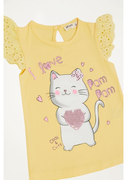 Kız Çocuk Tişört Kedicik Baskılı 1-4 Yaş, Sarı modelleri