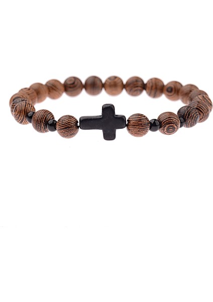 ABJ028-1 Oıqueı 8mm Doğal Yuvarlak Silindir Ahşap Boncuk Bilezik Erkek Klasik Esnek Budist Dua Buddha Bileziği Hommes Bileklik Bijoux (Yurt Dışından)