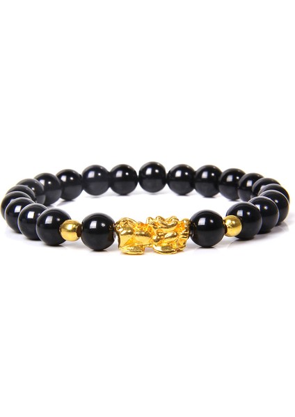 19CM Tarzı 16. Oniks Kadın Erkek Feng Shui Bileklik Şans Zenginlik Buddha Siyah Obsidyen Taşlı Boncuklu Bileklik Hombre Altın Şanslı Pixiu Bileklik Hediyeler (Yurt Dışından)