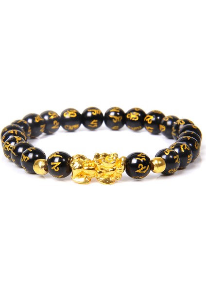19CM Tarzı 16. Oniks Kadın Erkek Feng Shui Bileklik Şans Zenginlik Buddha Siyah Obsidyen Taşlı Boncuklu Bileklik Hombre Altın Şanslı Pixiu Bileklik Hediyeler (Yurt Dışından)