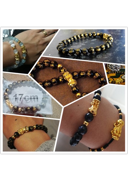 19CM Tarzı 16. Oniks Kadın Erkek Feng Shui Bileklik Şans Zenginlik Buddha Siyah Obsidyen Taşlı Boncuklu Bileklik Hombre Altın Şanslı Pixiu Bileklik Hediyeler (Yurt Dışından)