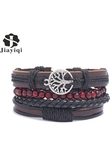 No.11 Boyutu Erkekler Için Çok Katmanlı Bileklik Seti Örgü Sarılı Deri Bilezikler Vintage Yaşam Ağacı Bilezik Bilezik Vintage Punk Erkek Takı (Yurt Dışından) fiyatları