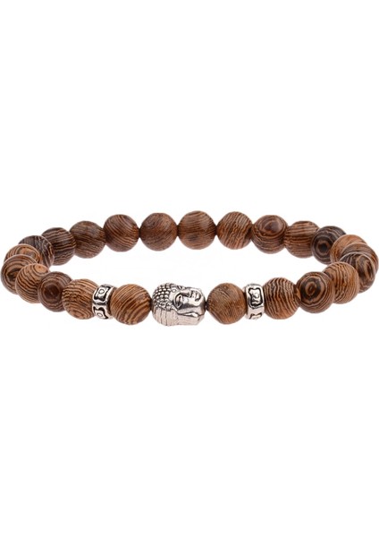 ABJ026-2 Oıqueı 8mm Doğal Yuvarlak Silindir Ahşap Boncuk Bilezik Erkek Klasik Esnek Budist Dua Buddha Bileziği Hommes Bileklik Bijoux (Yurt Dışından)