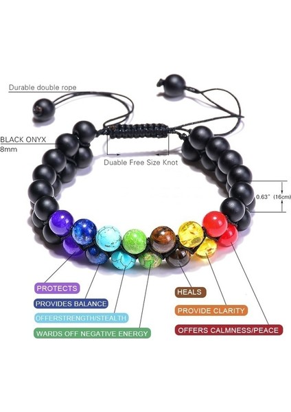 Çok 7 Çakra Boncuk Volkanik Taş Bilezik 8mm Çift Katman Ayarlanabilir Cinsiyetsiz Yoga Taş Enerji Iyileştirme Taş Bilezikler Xmas Hediyesi (Yurt Dışından)