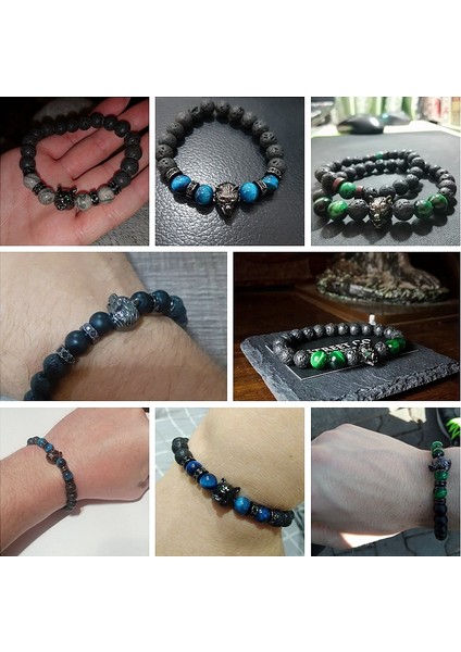 21CM Tarzı Siyah Tabanca Kaplama Kurt Kolye Bilezik Erkek Doğal Siyah Lava Taşı Bilezik Cesur Kaplan Gözü Bilezik Kadın Elastik Takı Boncuk Pulsera (Yurt Dışından) fiyatları