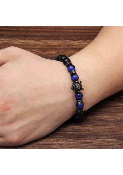 21CM Tarzı Siyah Tabanca Kaplama Kurt Kolye Bilezik Erkek Doğal Siyah Lava Taşı Bilezik Cesur Kaplan Gözü Bilezik Kadın Elastik Takı Boncuk Pulsera (Yurt Dışından) modelleri