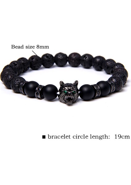 21CM Tarzı Siyah Tabanca Kaplama Kurt Kolye Bilezik Erkek Doğal Siyah Lava Taşı Bilezik Cesur Kaplan Gözü Bilezik Kadın Elastik Takı Boncuk Pulsera (Yurt Dışından) fırsatları