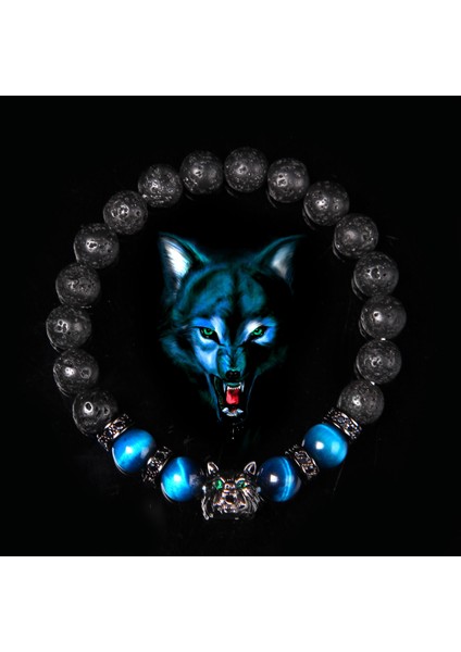 21CM Tarzı Siyah Tabanca Kaplama Kurt Kolye Bilezik Erkek Doğal Siyah Lava Taşı Bilezik Cesur Kaplan Gözü Bilezik Kadın Elastik Takı Boncuk Pulsera (Yurt Dışından) indirimleri