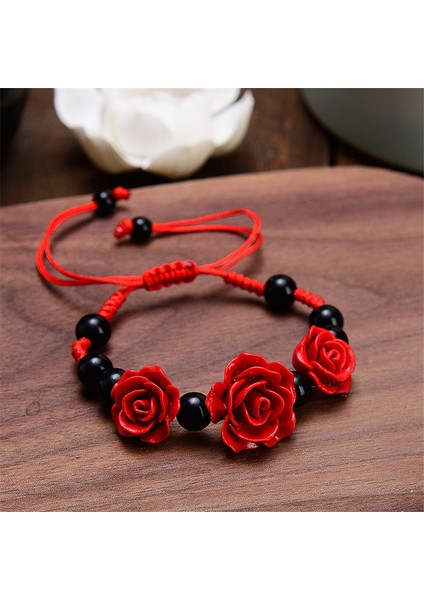 No.8 Boyutu Moda Kadın Gül Bileklik Etnik El Sanatları Lak Boyalı Oyma Çin Inciri Gül Çiçeği Bileklik Kadınlar Için Kırmızı Halat Boncuklu Bileklik (Yurt Dışından) modelleri