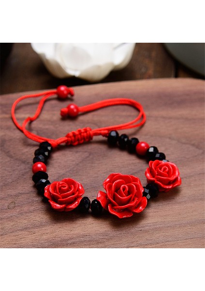 No.8 Boyutu Moda Kadın Gül Bileklik Etnik El Sanatları Lak Boyalı Oyma Çin Inciri Gül Çiçeği Bileklik Kadınlar Için Kırmızı Halat Boncuklu Bileklik (Yurt Dışından) fırsatları