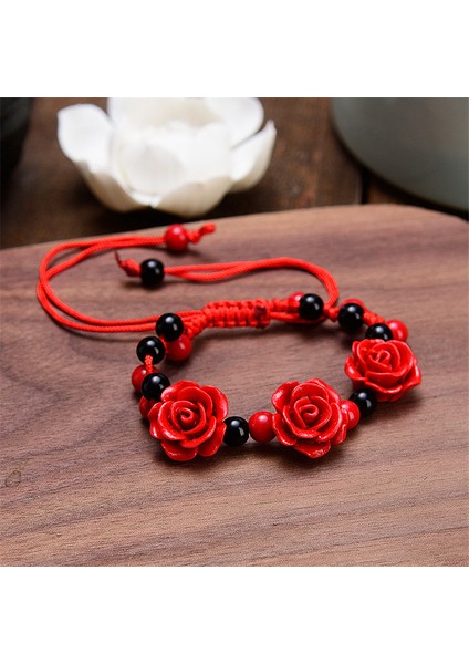 No.8 Boyutu Moda Kadın Gül Bileklik Etnik El Sanatları Lak Boyalı Oyma Çin Inciri Gül Çiçeği Bileklik Kadınlar Için Kırmızı Halat Boncuklu Bileklik (Yurt Dışından) indirimleri