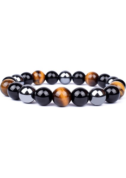 6mm Tarzı No.18 Beden Doğal Siyah Obsidiyen Hematit Kaplan Gözü Boncuk Bilezik Erkekler Için Manyetik Sağlık Koruma Kadınlar Takı Pulsera Hombre (Yurt Dışından)
