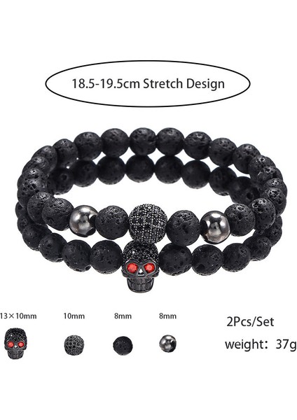 Kafatası 11 8 mm Siyah Lav Taşı Boncuklu Erkek Bileklik Seti Lüks Kafatası El Yapımı Bilezik Kadın Takı Pulsera Hombre Armband Aksesuarları (Yurt Dışından) fırsatları