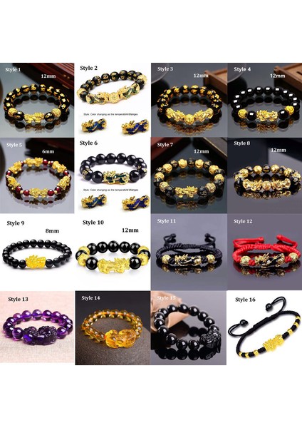 Ayarlanabilir Stil Stil 1 Çin Fengshui Pixiu Obsidyen Taş Boncuklu Bileklik Renk Değiştiren Şans Bilekliği Kadın Erkek Cinsiyetler Arası Uğur ve Zenginlik Bilekliği (Yurt Dışından) indirimleri