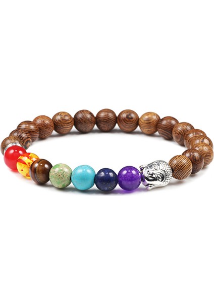 Ahşap-Buda 7 Çakra Bileklik Doğal Lava Taşı Ahşap Boncuk Kolye Bilezikler Buddha Dua Iyileşme Dengesi Şans Yoga Takı Hediye (Yurt Dışından)
