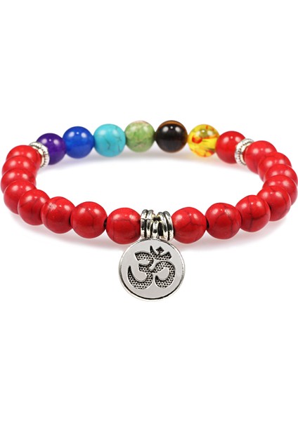 Kırmızı-Kolye 7 Çakra Bileklik Doğal Lava Taşı Ahşap Boncuk Kolye Bilezikler Buddha Dua Iyileşme Dengesi Şans Yoga Takı Hediye (Yurt Dışından)