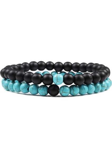 Mavi Takım Sıcak ve Kaplan Gözü Siyah Lava Doğal Taş Boncuklu Bileklikler Çiftler Mesafe Bileklik Enerji Elastik Halat Malakit Takı (Yurt Dışından)
