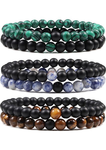 Mavi Takım Sıcak ve Kaplan Gözü Siyah Lava Doğal Taş Boncuklu Bileklikler Çiftler Mesafe Bileklik Enerji Elastik Halat Malakit Takı (Yurt Dışından) modelleri