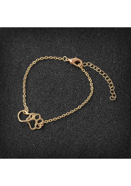 Altın Küçük Minimal Kolye Kedi Köpek Tası ve Kalp Nişan Bileziği (Yurt Dışından)