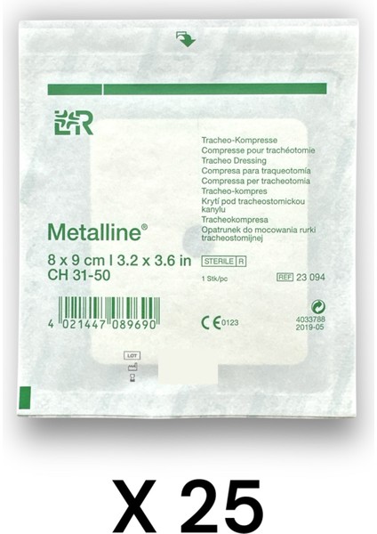 Metalline Trakeostomi Kanül Pedi 8 x 9 cm - Ref 23094 - 25 Adet