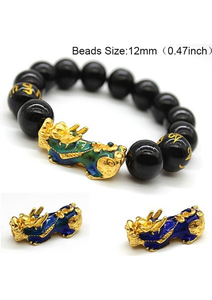 No.10 Boyutu 24 Stiller Feng Shui Obsidiyen Taş Boncuk Bilezik Erkek Kadın Cinsiyetlerarası Bileklik Altın Siyah Pixiu Servet Iyi Şans Kadın Bileziği (Yurt Dışından)