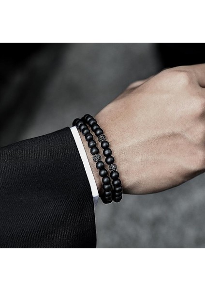 No.18 Beden 2 Parça Taç Erkek Bilezik Set Moda Altın Renk El Yapımı Yeni Strand Taş Boncuk Bilezik Erkek Takıları Için Pulsera Hombre (Yurt Dışından)