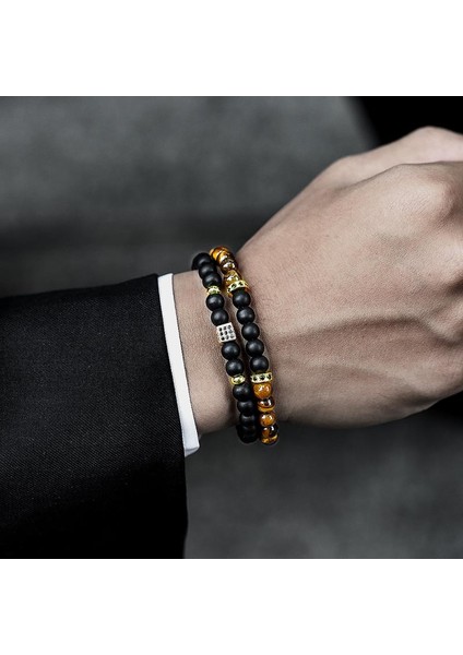 No.16 Boyutu 2 Parça Taç Erkek Bilezik Set Moda Altın Renk El Yapımı Yeni Strand Taş Boncuk Bilezik Erkek Takıları Için Pulsera Hombre (Yurt Dışından)