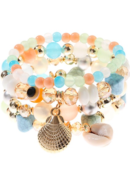 HXB054-3 Tophanqet Moda Altın Metal Kalp Kristal Boncuk Siyah Taşlı Bilezik Seti Kadınlar Için Boho Tarzı Takı Hediye (Yurt Dışından)