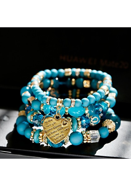 HXB054-3 Tophanqet Moda Altın Metal Kalp Kristal Boncuk Siyah Taşlı Bilezik Seti Kadınlar Için Boho Tarzı Takı Hediye (Yurt Dışından) modelleri