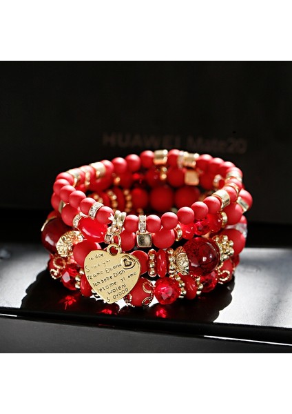 HXB054-3 Tophanqet Moda Altın Metal Kalp Kristal Boncuk Siyah Taşlı Bilezik Seti Kadınlar Için Boho Tarzı Takı Hediye (Yurt Dışından) fırsatları