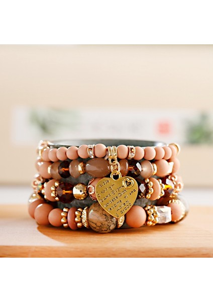 HXB054-3 Tophanqet Moda Altın Metal Kalp Kristal Boncuk Siyah Taşlı Bilezik Seti Kadınlar Için Boho Tarzı Takı Hediye (Yurt Dışından) indirimleri