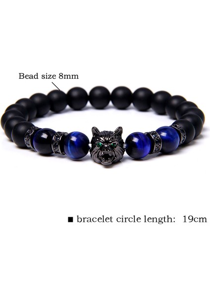 21CM Tarzı No.10 Boyutu Yeni El Yapımı 8mm Doğal Taş Mavi Kaplan Gözü Boncuk Bileklik Siyah Kurt Başlı Enerji Bileklik Takı (Yurt Dışından) modelleri